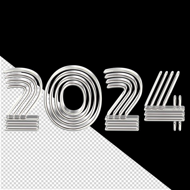 2024 silbernes neues jahr 3d