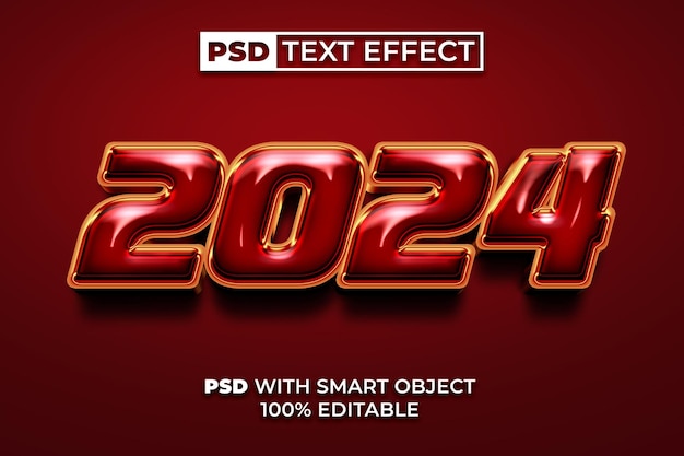 PSD 2024 text-effekt im roten gold-stil bearbeitbarer text-efekt