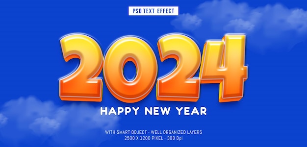 2024 Text-Effekt mit bearbeitbarem 3D-Schrifteneffekt