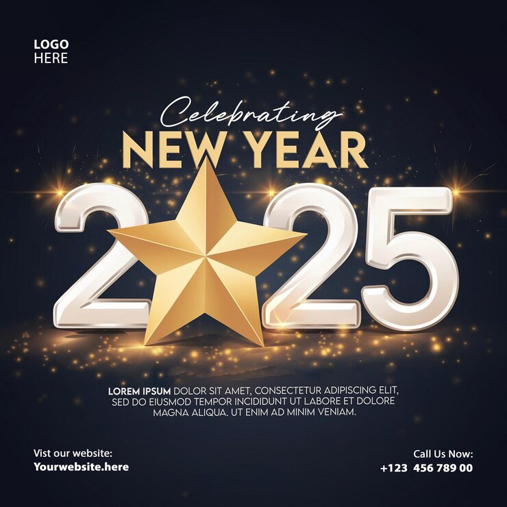 2025 Buon anno 3d Celebrazione colorata Neon Design Modello di post sui social media