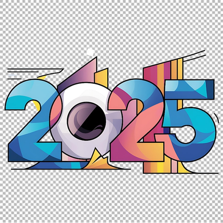 PSD 2025 decorato con il logo della celebrazione del nuovo anno 3d