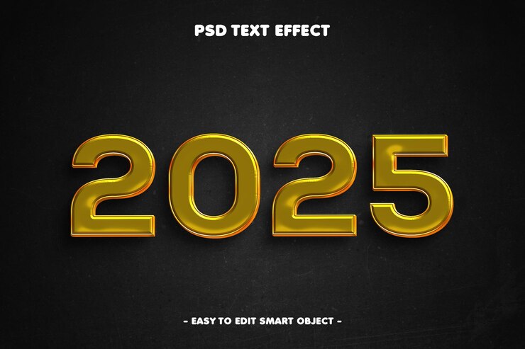 PSD 2025 estilo oro elegante efecto de texto