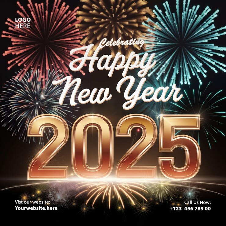 PSD 2025 happy new year 3d colorful celebration neon design social media post template