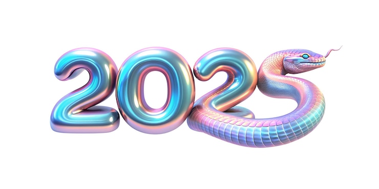 PSD 2025 shiny fashionable holographic gradient balloons on display on a transparent background colorful banner for seasonal holidays flyers greetings and invitations new year 3d illustration