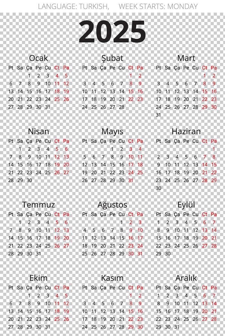 PSD 2025 turkish calendar printable psd illustration for turkey