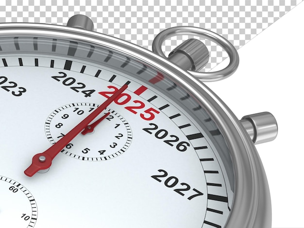 2025 year calendar on stopwatch Isolated 3D illustration