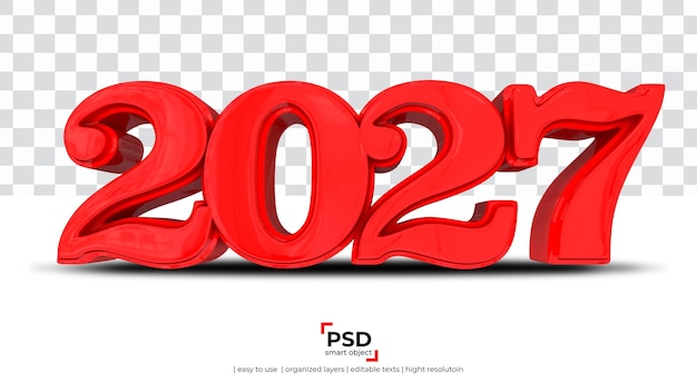 PSD 2027 ano novo vermelho 3d renderização isolada em fundo transparente
