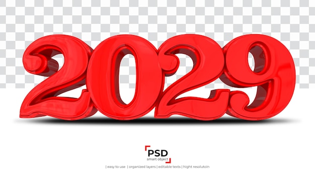 2029 nouvel an rouge rendu 3d isolé sur fond transparent