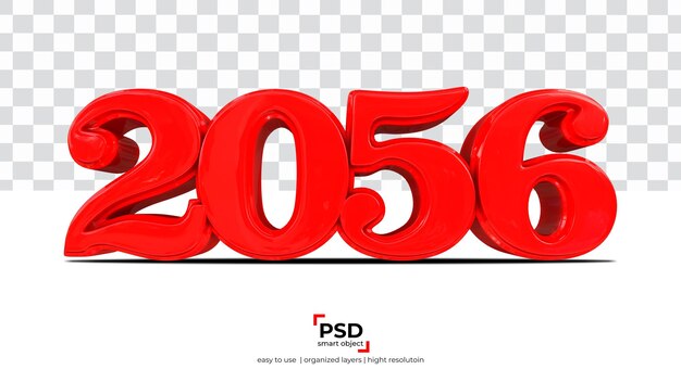 2056 rote Wiedergabe des neuen Jahres 3d lokalisiert auf transparentem Hintergrund
