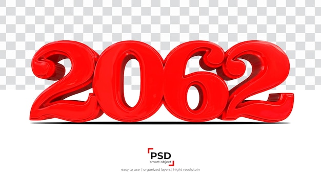 PSD 2062 nouvel an rouge rendu 3d isolé sur fond transparent