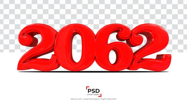 2062 rosso anno nuovo rendering 3d isolato su sfondo trasparente
