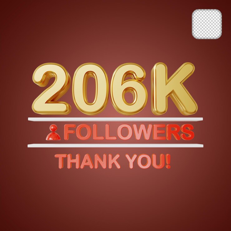 PSD 206k seguidores oro ilustración 3d