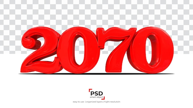 2070 rosso anno nuovo rendering 3d isolato su sfondo trasparente