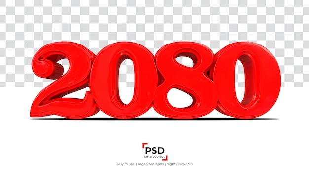 PSD 2080 rote wiedergabe des neuen jahres 3d lokalisiert auf transparentem hintergrund