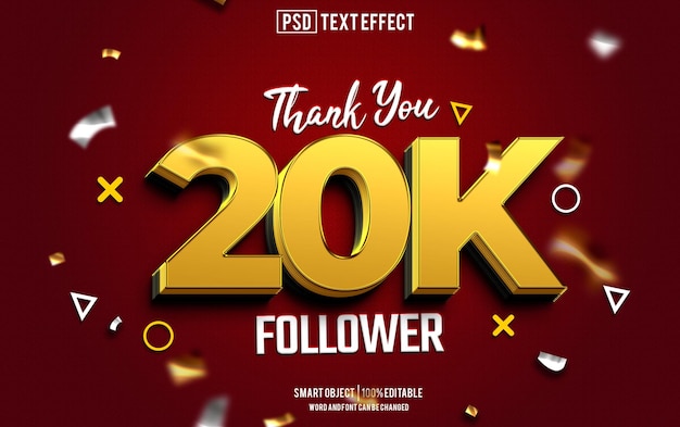 20k seguidores efecto de texto fuente editable tipografía texto 3d