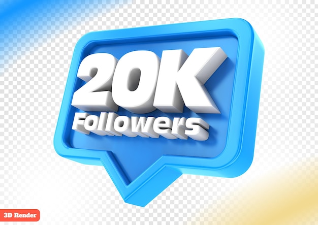 20K seguidores Número azul 3D Render