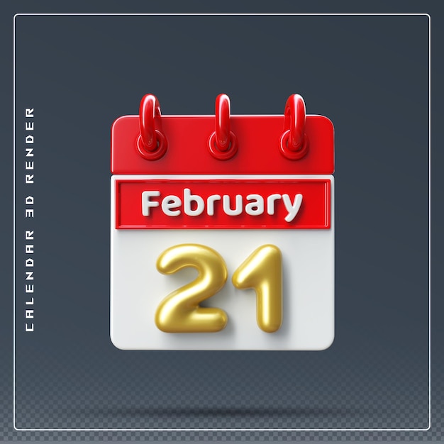 21. Februar Kalendersymbol 3D-Rendering