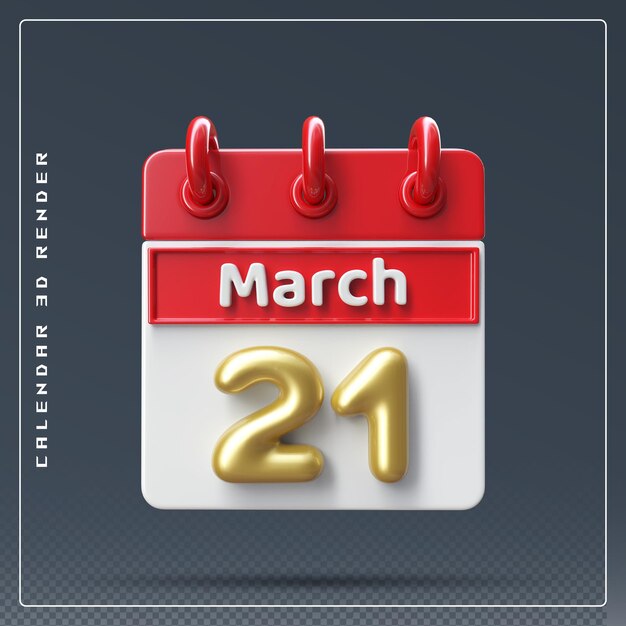 PSD 21 de marzo calendario icono 3d render