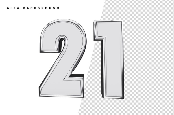PSD 21 número de plata con renderizado 3d
