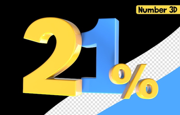 21 Nummer gelb mit blauem 3D-Rendering