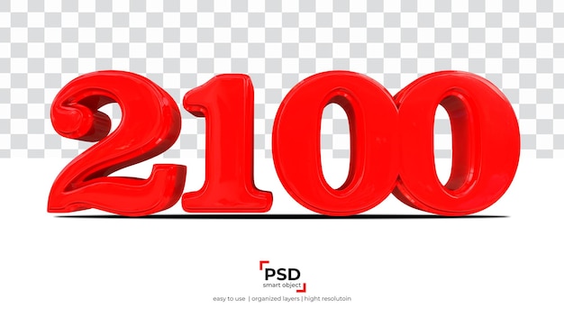 2100 rotes neues Jahr 3D-Rendering isoliert auf transparentem Hintergrund