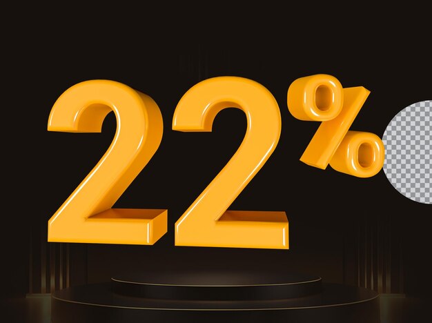 22 por ciento de descuento de oro aislado ilustración de renderizado 3D