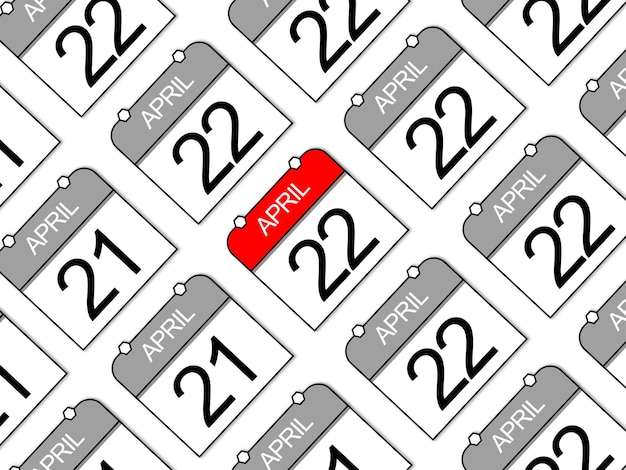 PSD 22 de abril padrão de calendário diário diagonal em fundo branco