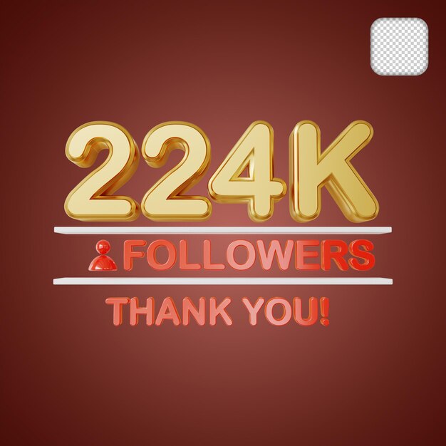 224K seguidores oro ilustración 3D