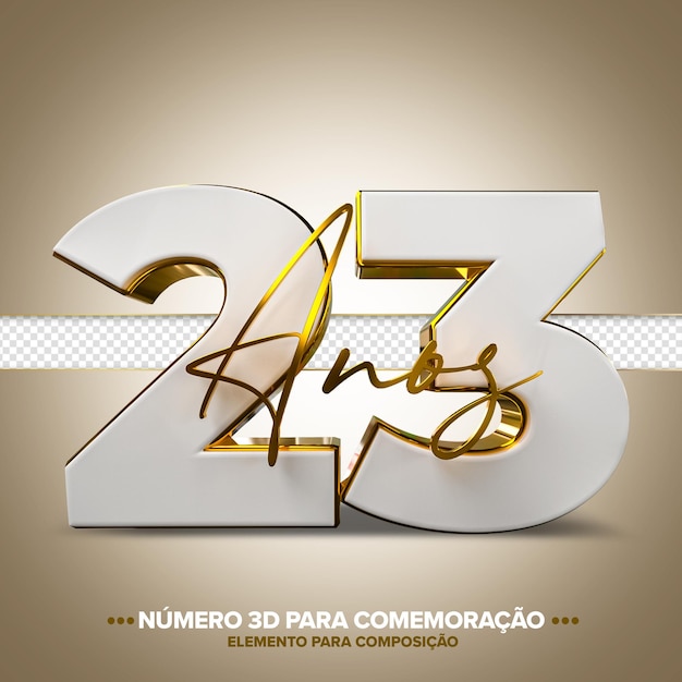 PSD 23 anos comemoração número 3d branco e dourado