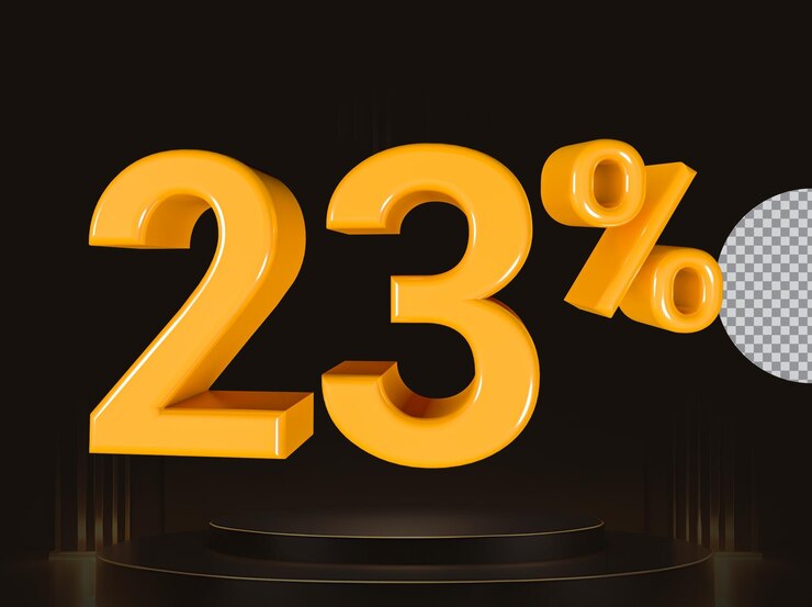PSD 23 por ciento de descuento de oro aislado ilustración de renderizado 3d