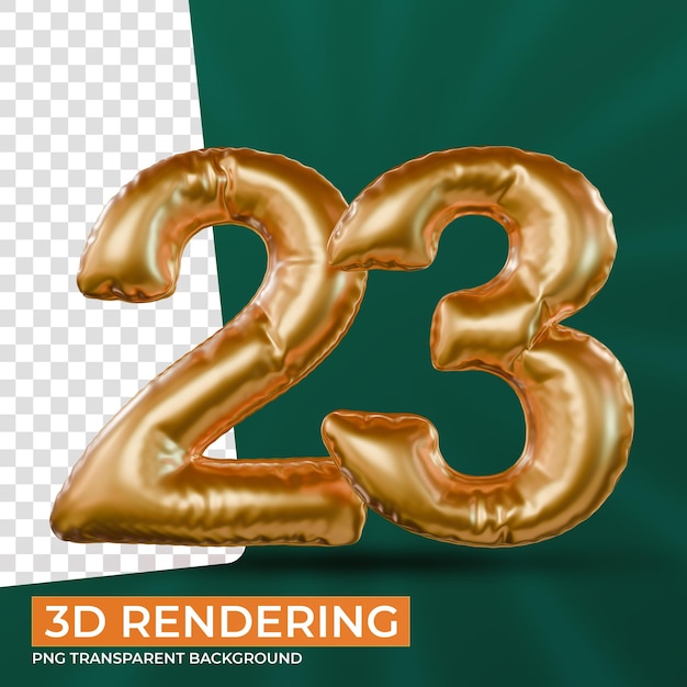 23 globos de helio de número dorado aislados de fondo renderizado en 3D