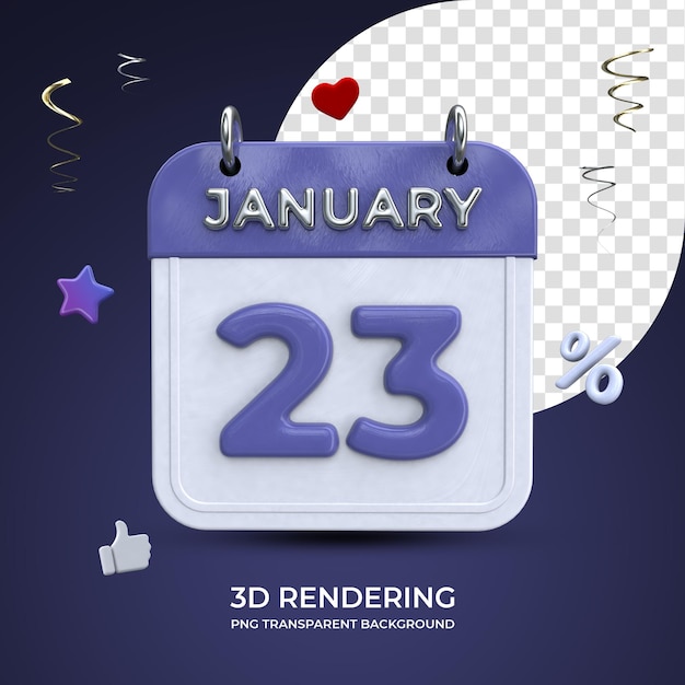 23. januar kalender 3d-rendering