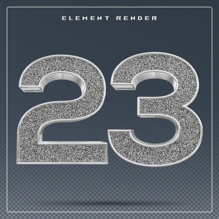 PSD 23 number silver glitter 3d render