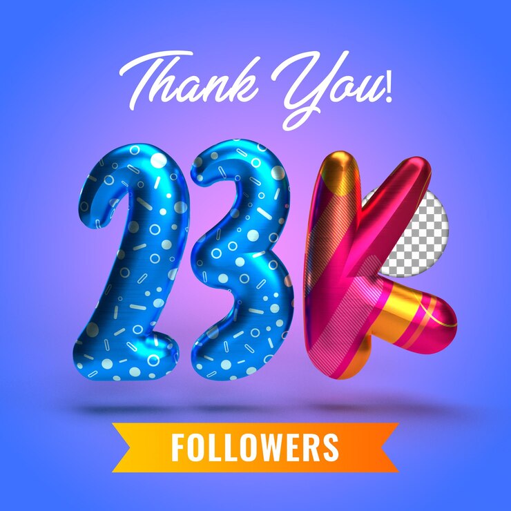 PSD 23k seguidores con números globos 3d render seguidores gracias 3d render social media