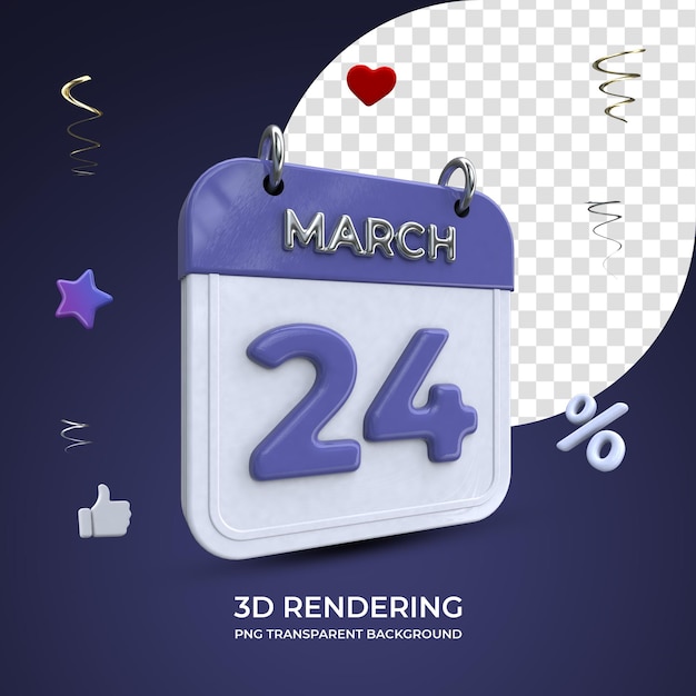 24 de março calendário 3d renderizando fundo transparente isolado