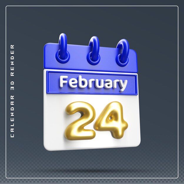 24. Februar Kalendersymbol 3D-Rendering