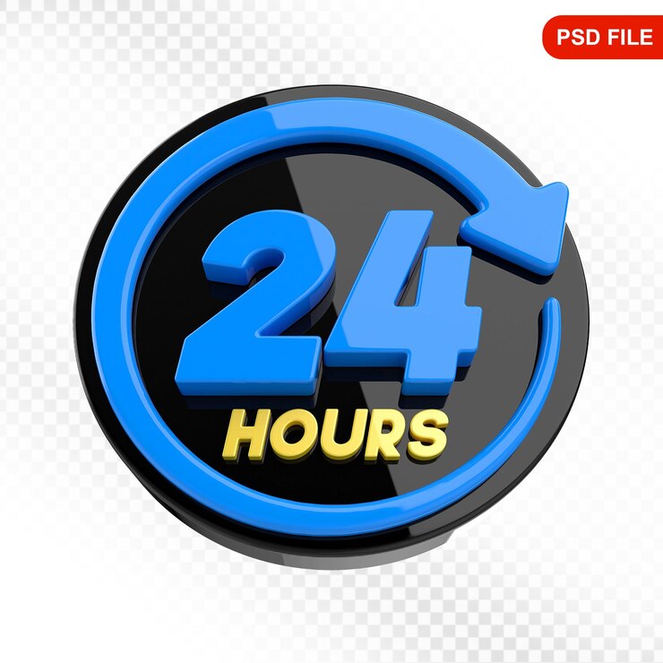 PSD 24 horas de serviço ícone 3d