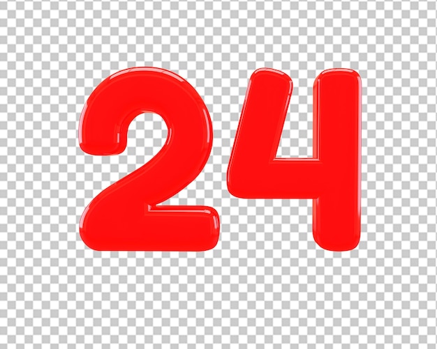 24 horas número veinticuatro icono rojo 3d