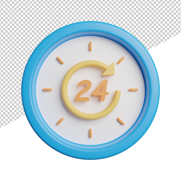 PSD 24 horas relógio tempo vista frontal ilustração de renderização de ícone 3d em fundo transparente
