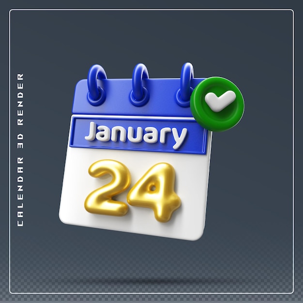 24. Januar Kalender mit Checklisten-Symbol 3D-Rendering