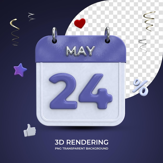 PSD 24 de mayo calendario renderizado 3d fondo transparente aislado