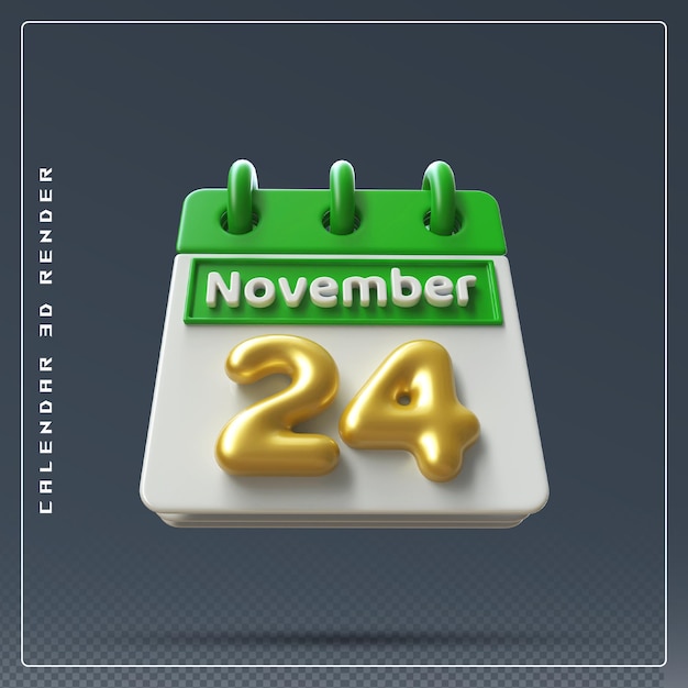 PSD 24 de noviembre calendario icono 3d render