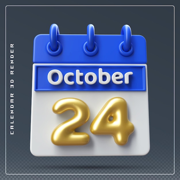 24 de octubre icono del calendario 3d render