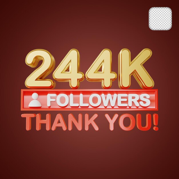 244K Follower Gold 3D-Illustration