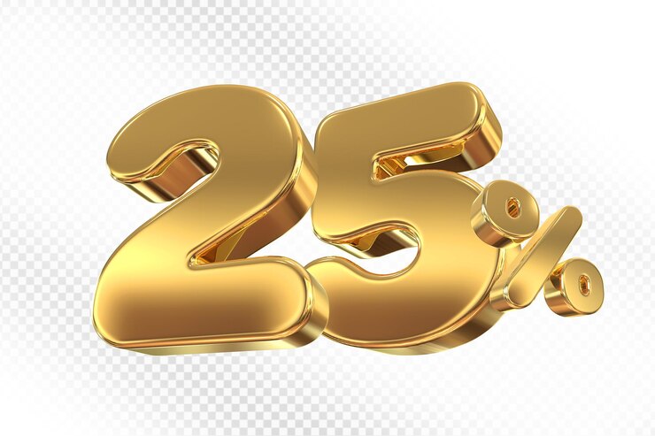 PSD el 25 por ciento de descuento en oro 3d