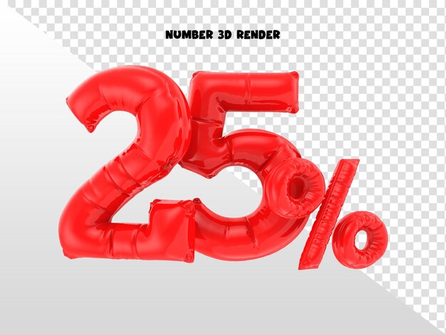 25 por ciento número rojo renderizado en 3D