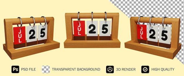 PSD 25. juli moderner einzigartiger holzkalender 3d-rendering premium psd