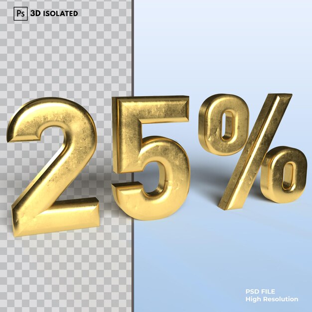 PSD 25 números de desconto porcentagem de renderização 3d isolada em fundo transparente psd