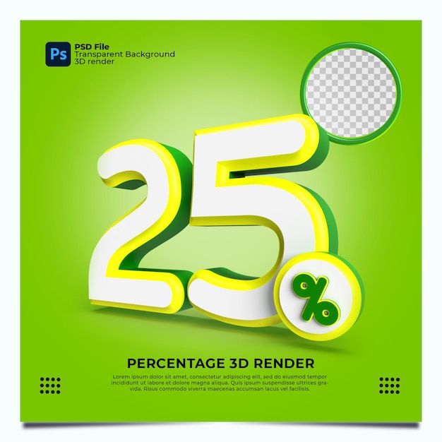 25 Porcentaje 3d Render Verde, amarillo, blanco, colores con elementos
