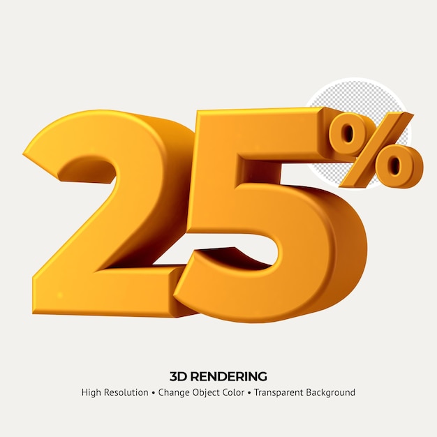 25 Veinticinco por ciento Número 3D Rendering